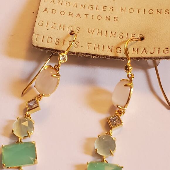Anthropologie Earrings Stone Drop 2" Earrings Mint and Green ivory Gold tone NEW - Picture 7 of 12